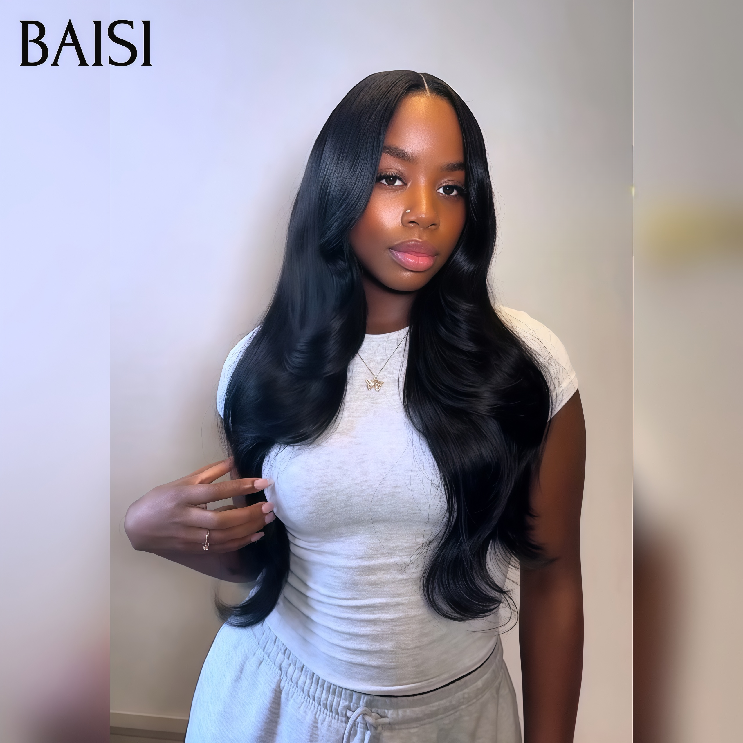 BAISI 13x4 Lace Perruque 20 Pouces 100€ couleur NOIR Body wave En 100% Cheveux Humains FR20