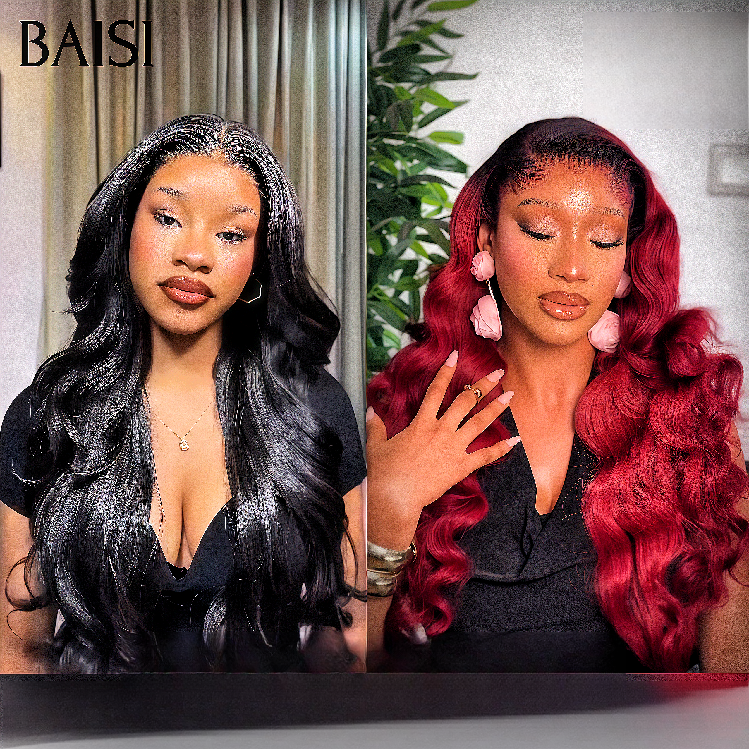 BAISI 3 Perücken zum Weiterverkauf 299 € lockige Welle und glatt und 065C Schwarz in 100 % echtem Echthaar FR38