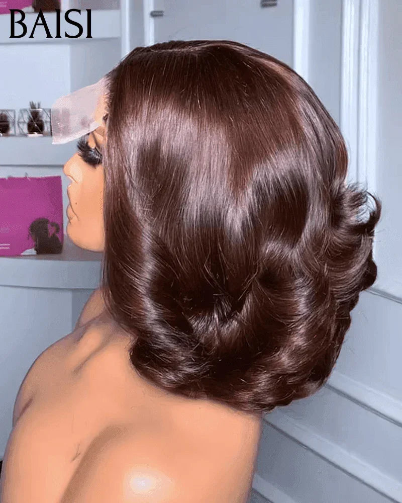 BAISI 3 Perruques 219€ 4X4 bouclé egg wave 10 Pouces bob 3 Couleurs en 100% Cheveux Humains FR38