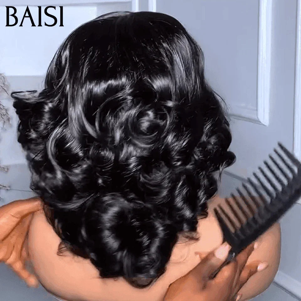 BAISI 3 Perruques 219€ 4X4 bouclé egg wave 10 Pouces bob 3 Couleurs en 100% Cheveux Humains FR38