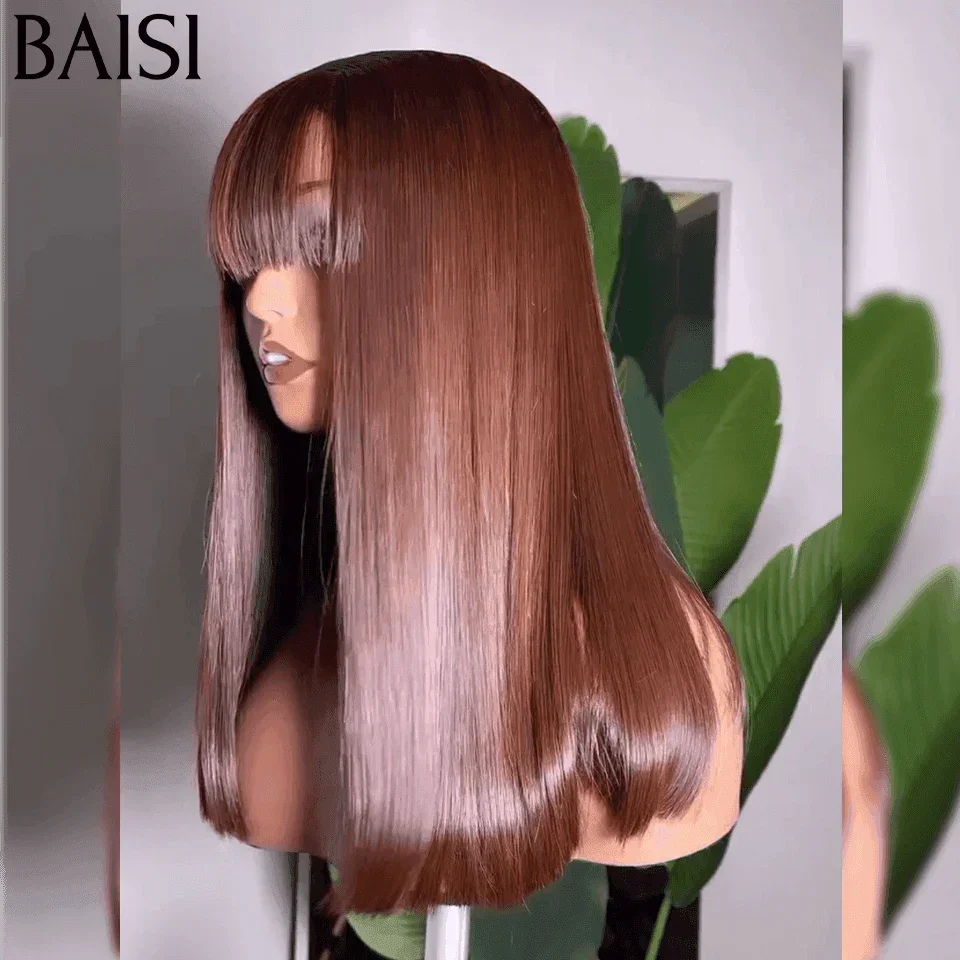 BAISI Coupe Chinoise Perruque Miel Lisse Longue Avec Frange ou marron lisse 18 pouces 100€ 100% Cheveux Humains