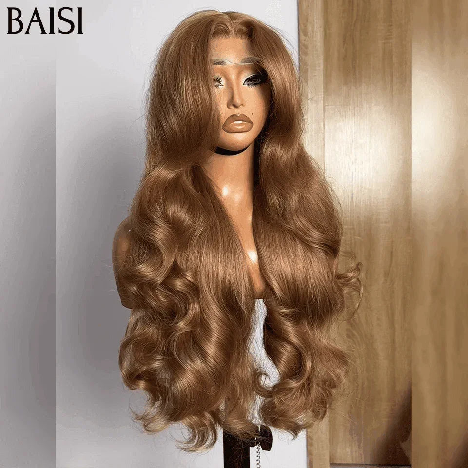 BAISI 13X4 Lace Natural Wave Perücke 20 Zoll in der Farbe Burgund 99J# oder Braun 4# 300 % Dichte in 100 % Echthaar BS50