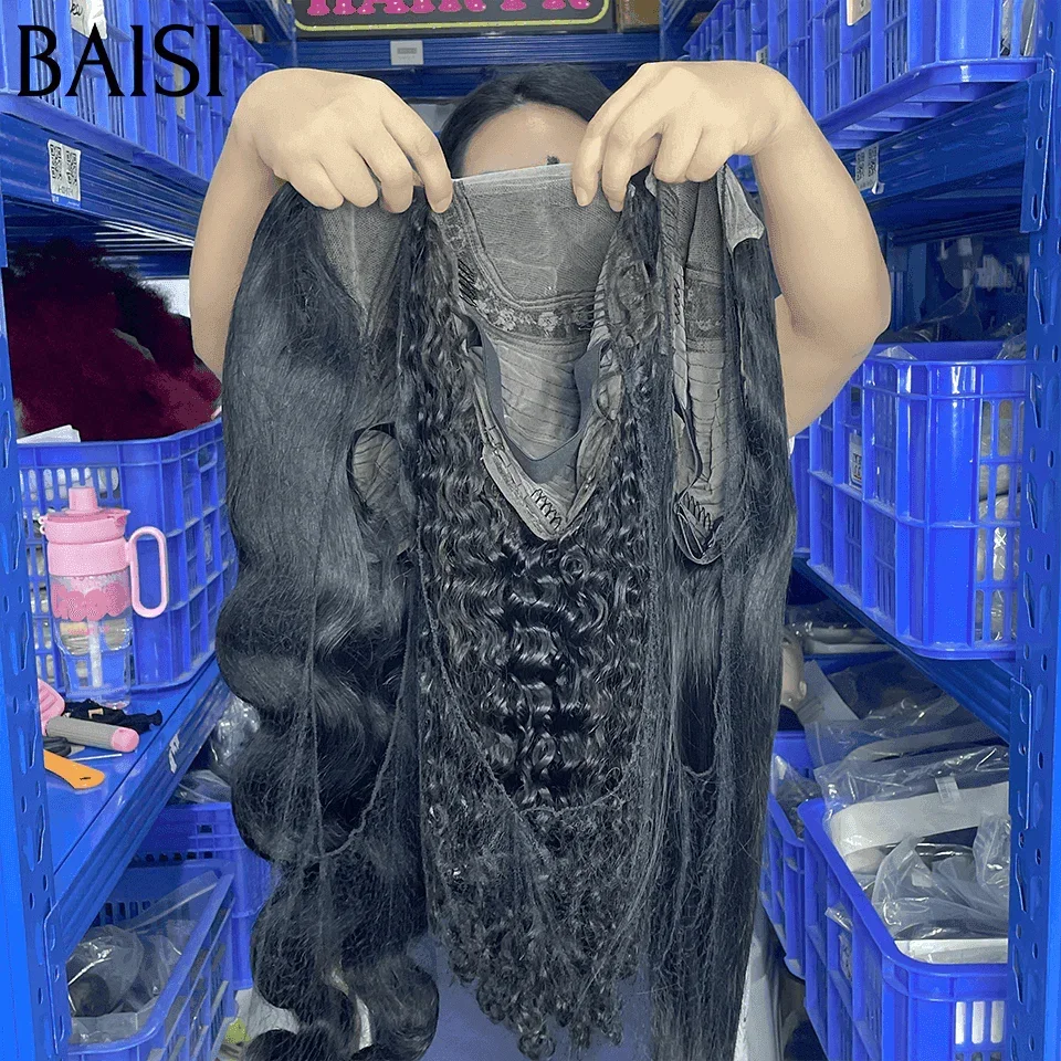 BAISI  Moitié Prix 3 Perruques 200€ 18 pouces 100% raw hair Lisse  NOIR 4X4 lace en 100% Cheveux Humains MP50