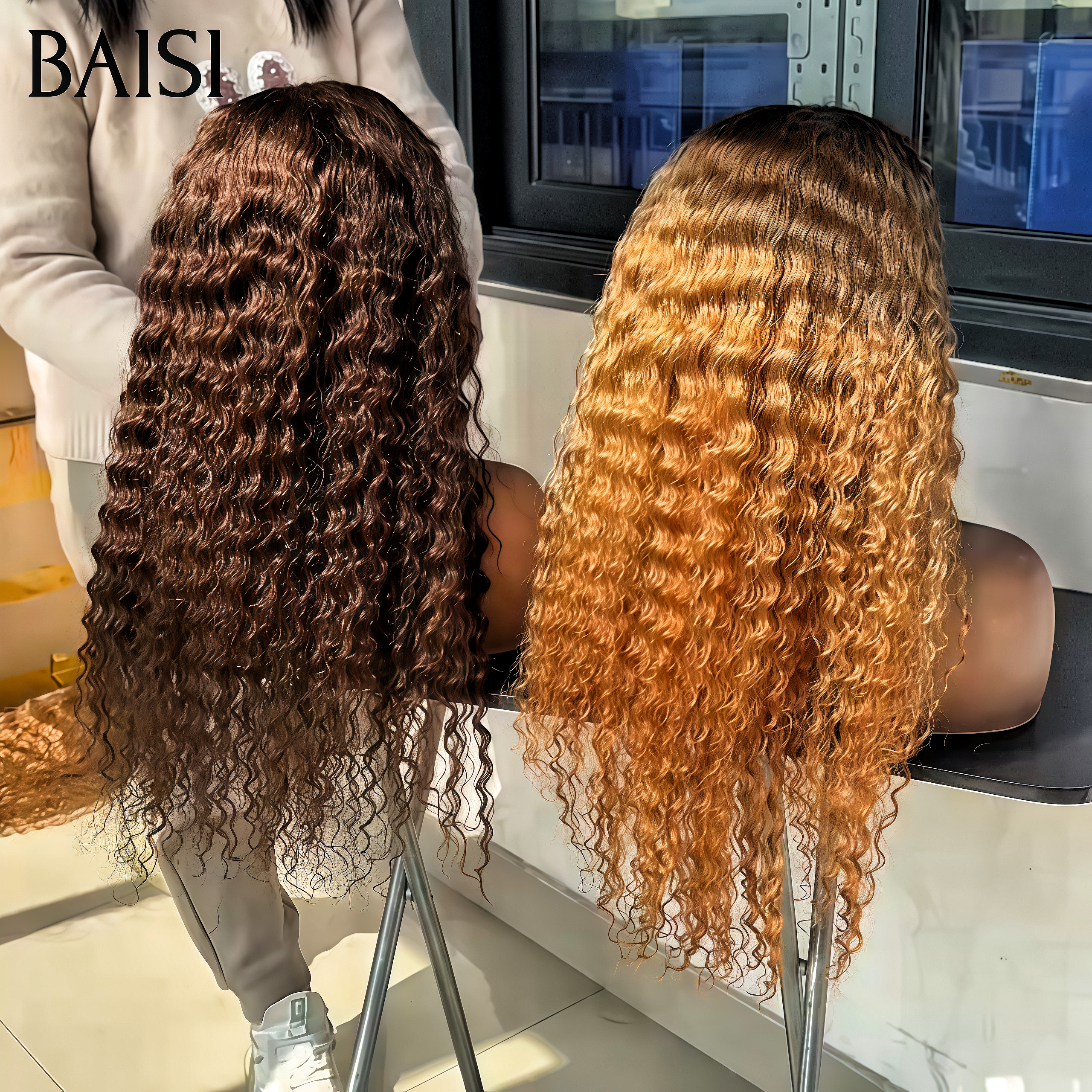 BAISI 2 Perruques pour revendre 229€ 13x4 lace frontal bouclé wave et  24 pouces 2 couleurs 4T27 et Marron en 100% Cheveux Humains