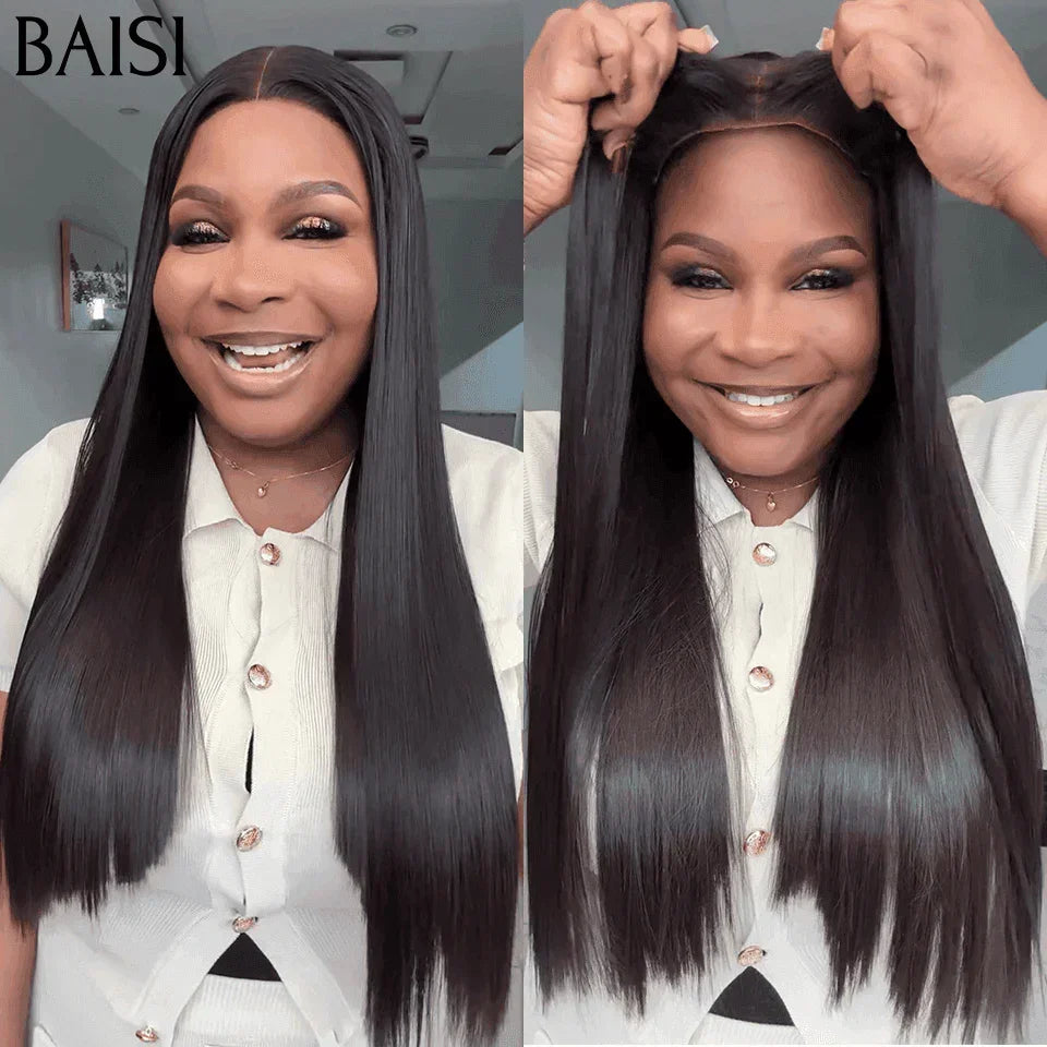 BAISI 13X4 Perruques de Luxe  100% Vietnam Hair Lisse A1 Fabriquées par les cheveux double drawn mèches vièges volume 250% densité  plus de 20 ans d' utilisations B