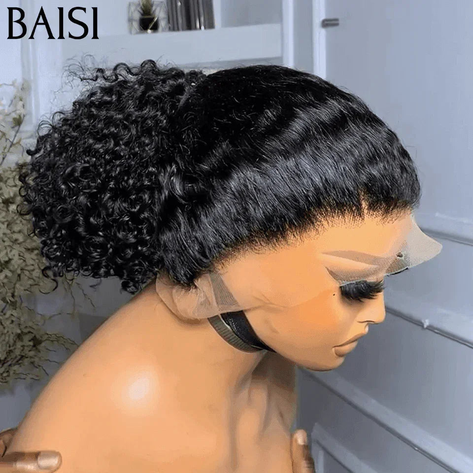 BAISI wig Upgrade Invisible Strap 360 Frontal curly wave Lace frontal 360 invisible and adjustable Pre-plucked No Glue Needed 250% density in 100% Raw Hair Lace already cut