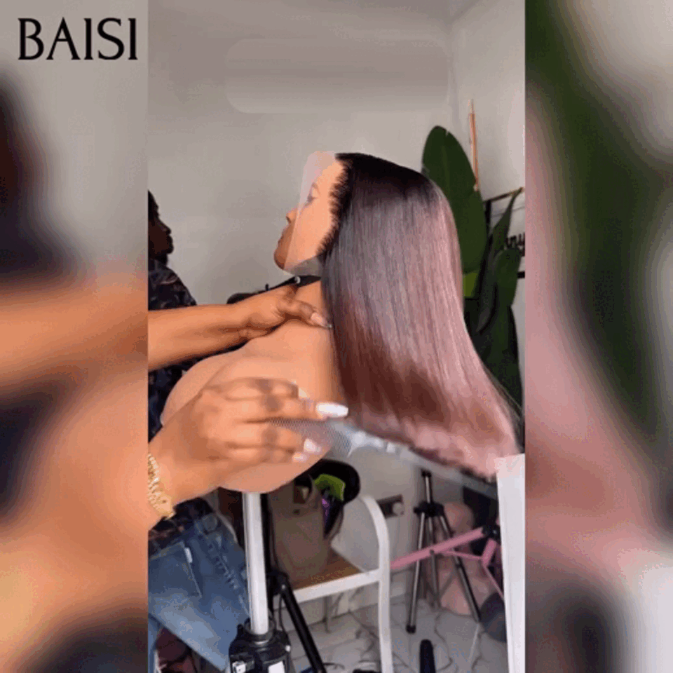 BAISI HAIR FR 2X6 gerade quadratische Perücke in der Farbe 1BT4# aus 100 % echtem Menschenhaar