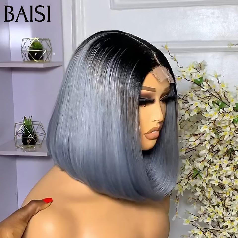 BAISI Luxury Straight Bob 2x6 Lace Wig 100% Vietname Hair in color #4/Grey SDD BONE STRAIGHT In 100% Real Human Hair