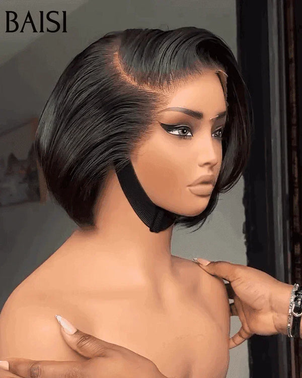BAISI vente flash 2 Perruques 129€ 13X4 lace pixie noir et 4X4 lace lisse 8 poucesen 100% vrais cheveux humains FR38