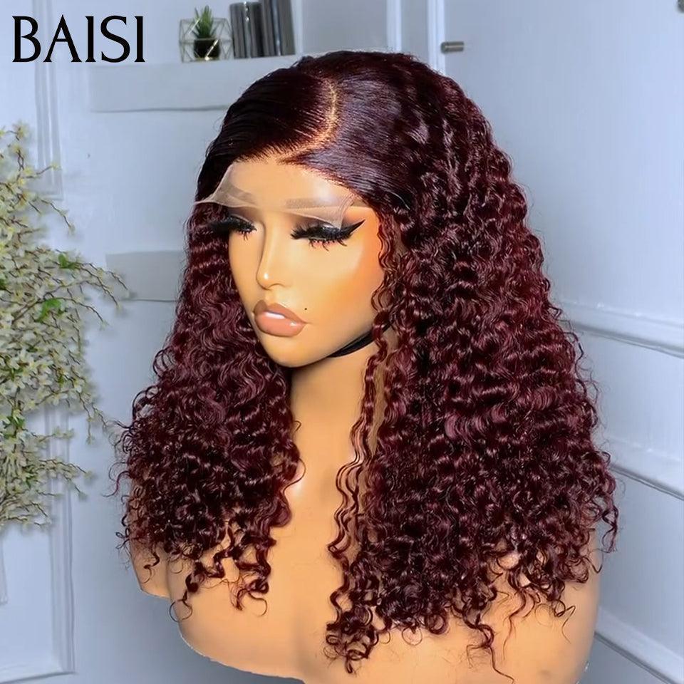 BAISI Perruques de Luxe 4x4 Lace Perruque 109€ 250% de volume water wave en couleur Bordeaux #99J en 100% Cheveux Humains