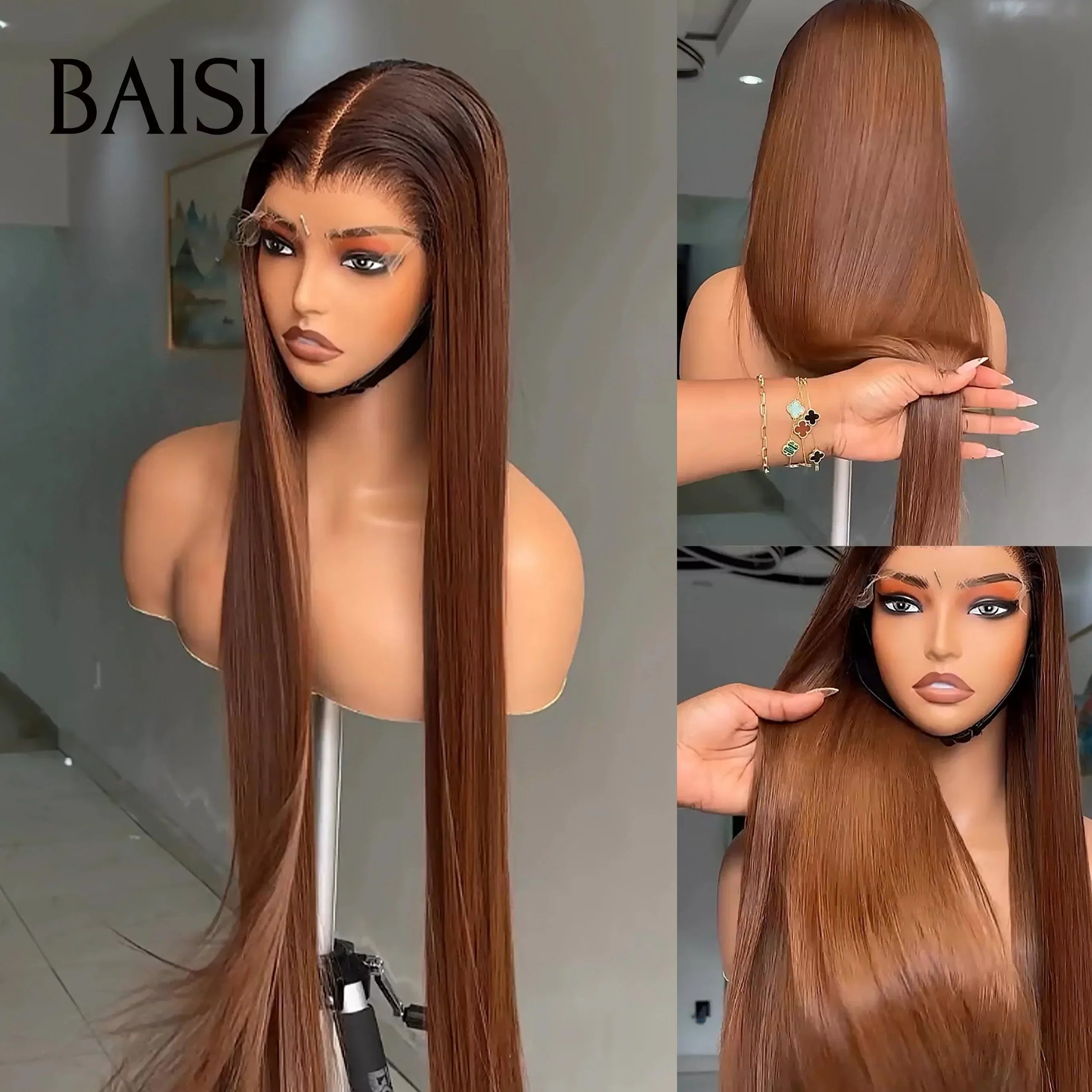 BAISI 2X6 Perruques de Luxe Lisse 30 pouces Moitié Prix en couleur Marron  A1 Fabriquées par les cheveux double drawn mèches vièges volume plus de 20 ans d' utilisations MP50