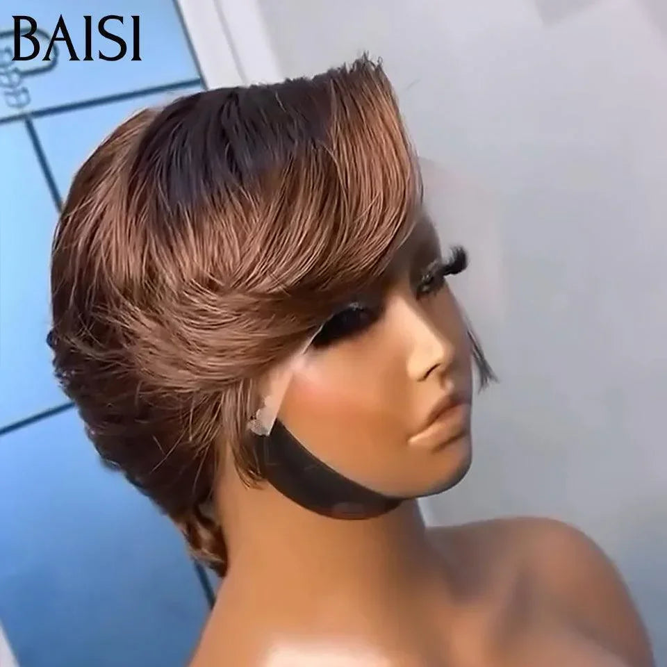 BAISI Noël PROMO Moitié Prix 49€ Perruque T Part Lace Pixie En Couleur Marron 4# en 100% Cheveux Humains MP50