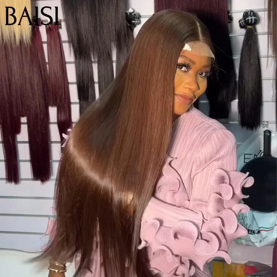 BAISI 2X6 Perruques de Luxe Haute Qualité 250% Densité 100% Vietnam Hair 22 Pouces 200€en Couleur  Marron 4#  en 100% Cheveux Humains BS65