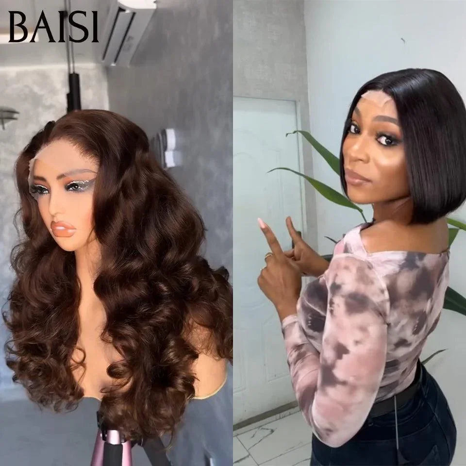 BAISI Lot de 2 perruques Pixie 120 euro ou 2 perruques 209€ 13X4 lace Body wave et 2X6 lace Lisseen 100% vrais cheveux humains  MP50
