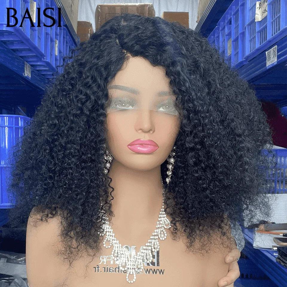 BAISI T-PART SPITZEN-LOCKEN-LOCKENPERÜCKE AUS 100 % ECHTHAAR IN DER FARBE SCHWARZ C