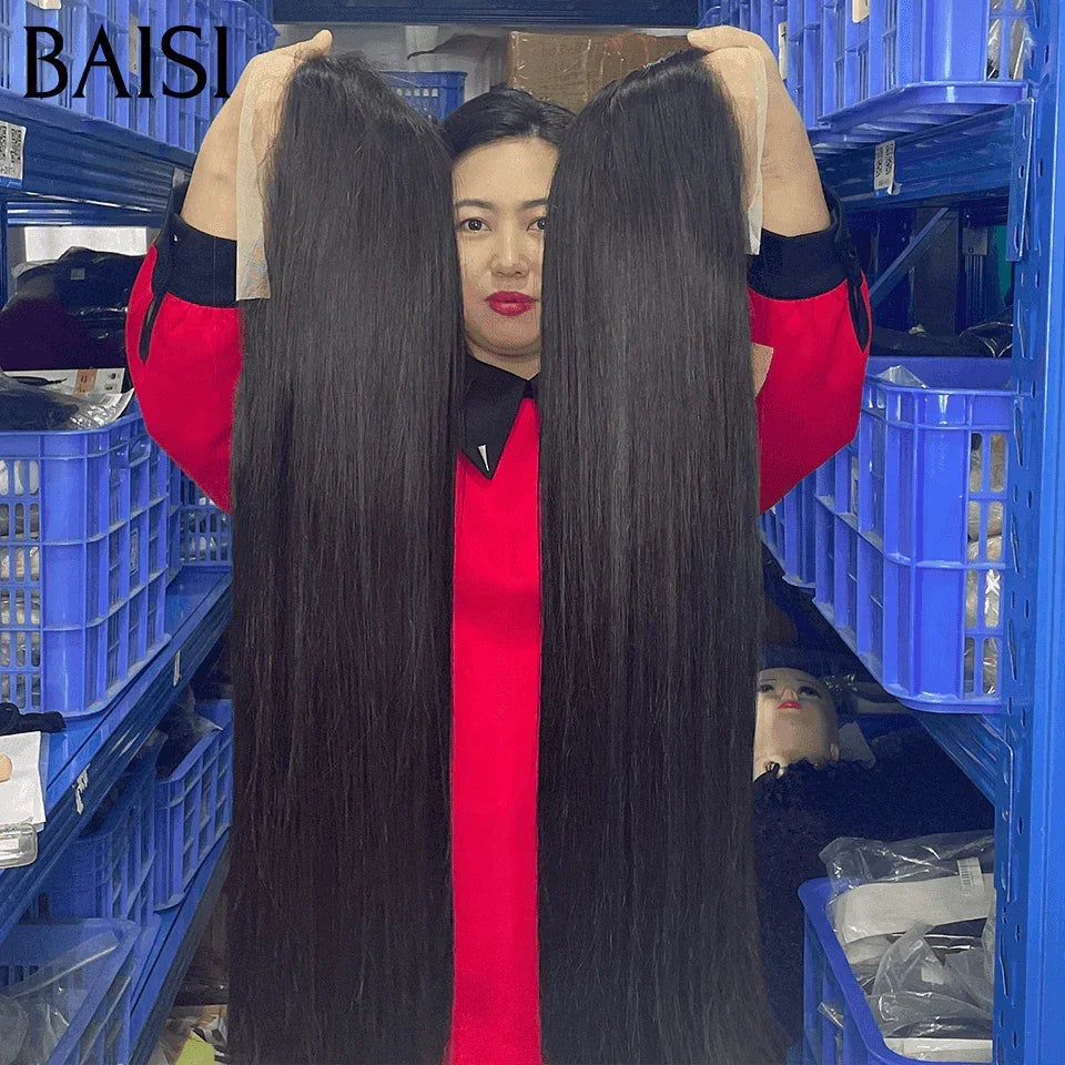 BAISI 13X4 Luxus-Perücken, SDD-Knochen gerade, 100 % Vietnam-Haar, glatt, A1, hergestellt aus doppelt gezogenen, reinen Haarsträhnen, Volumen 250 % Dichte, mehr als 20 Jahre Nutzung