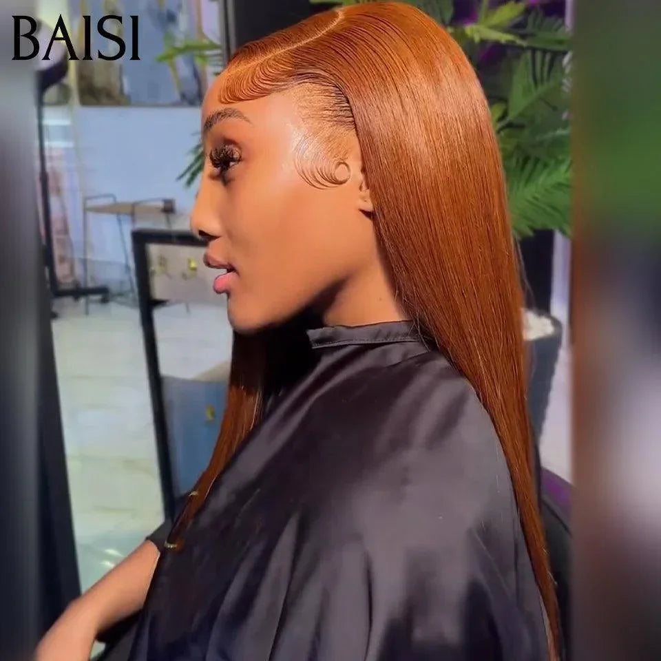 BAISI 13X4 renda reta gengibre laranja peruca em 100% cabelo humano