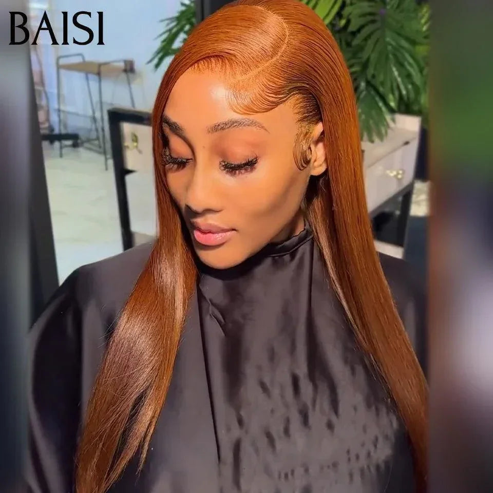 BAISI 13X4 renda reta gengibre laranja peruca em 100% cabelo humano