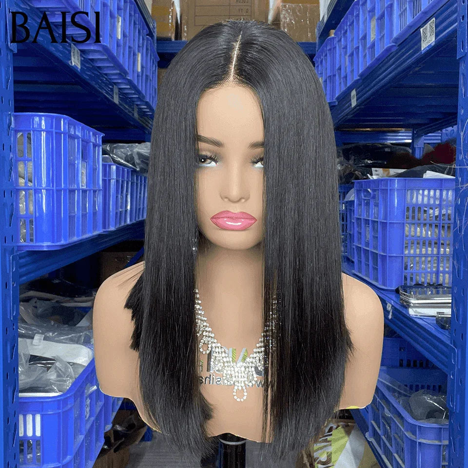 Pelucas de lujo BAISI, peluca recta con cierre de encaje 2x6, cabello 100% humano, cabello Vietnam, densidad del 300%, más de 20 años de uso