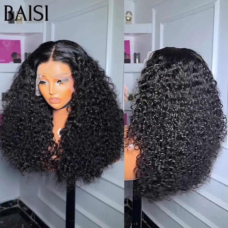 BAISI Noël PROMO 135€ 18 Pouces  T PART LACE PERRUQUE BOUCLÉE CURLY 300% Densité EN 100% CHEVEUX HUMAINS EN COULEUR NOIR FR38