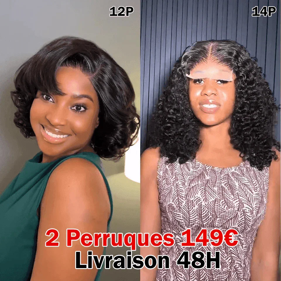 BAISI Perruques 2 Perruques T part Boucles pixie et 4X4 curly wave  pour revendre Moitié Prix  149€ en 100% vrais cheveux humains MP50