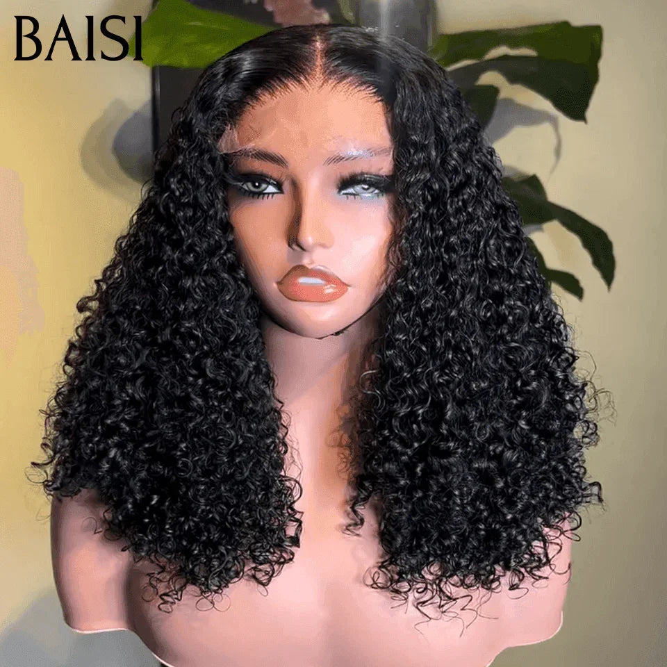 BAISI Bob Perruque Bouclée Water Wave 4X4 lace 250% Densité  100% Cheveux Humains FR38