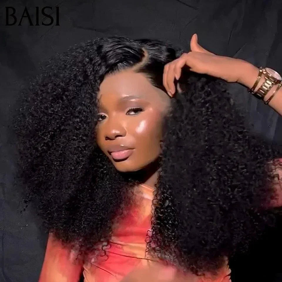 BAISI T PART LACE CURLY CURLY WIG IN 100% HUMAN HAIR IN COLOR BLACK C