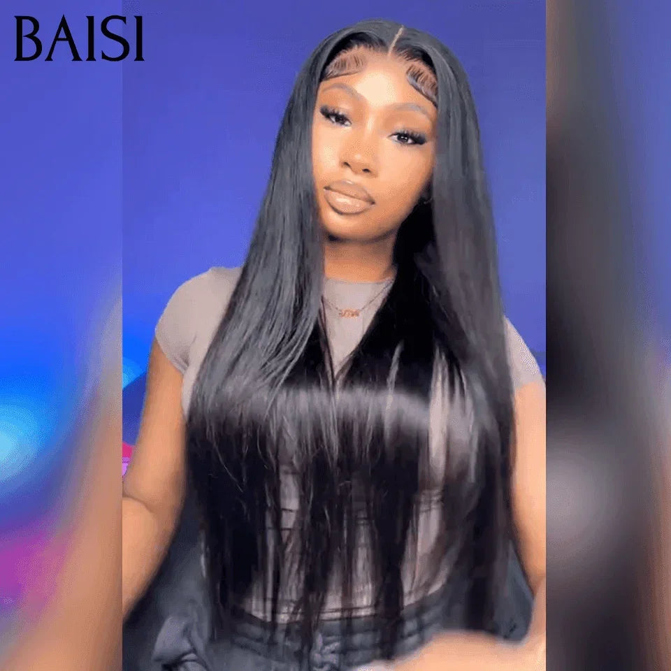 BAISI 13x6 Frontal Perruque Lisse En Haut De Gamme 200% densité NOIR 1B# Livraison En 48H TVA 0€  En 100% Raw Hair
