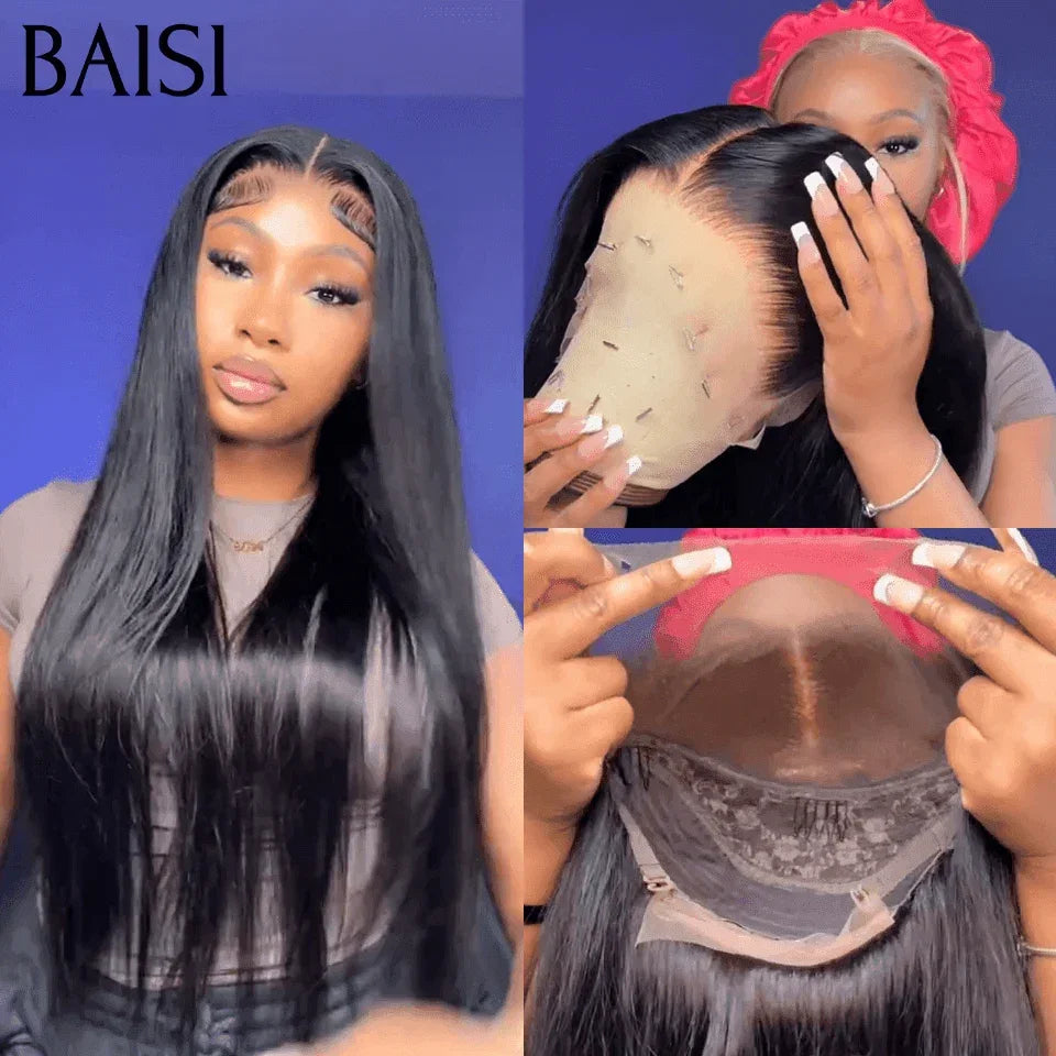 BAISI 13x6 Frontal Perruque Lisse En Haut De Gamme 200% densité NOIR 1B# Livraison En 48H TVA 0€  En 100% Raw Hair