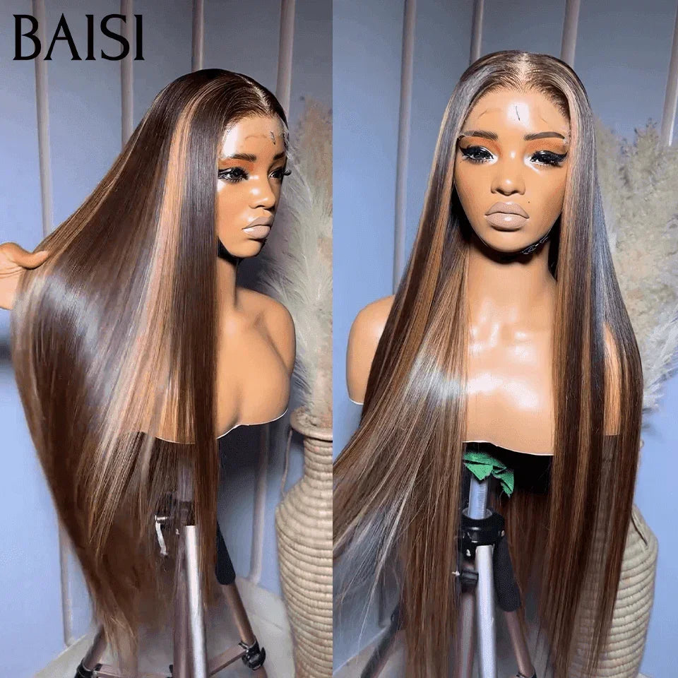 BAISI Achetez 2 perruques minimum au prix d'usine fournisseur 13x4 Lace Frontal Perruque Lisse Miel #4MIX27# En 100% Cheveux Humains (Pas Besoin de Code)