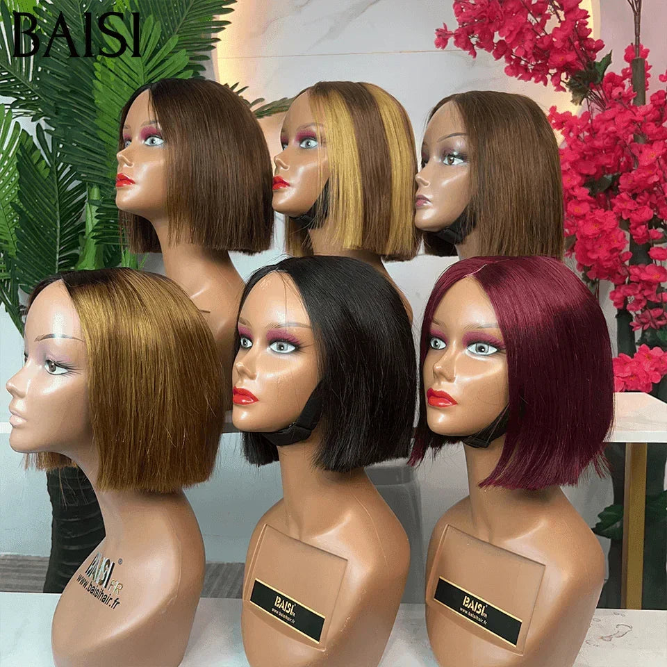 BAISI 6 Perruques 366€ 8 pouce 2X6 lace de luxe 100% Vietnam hair BOB Lisse 6 Couleurs NOIR ou 1BT99J ou 1BT4# ou P4/27# ou 4# ou 1BT30# ou en 100% Cheveux Humains BS65