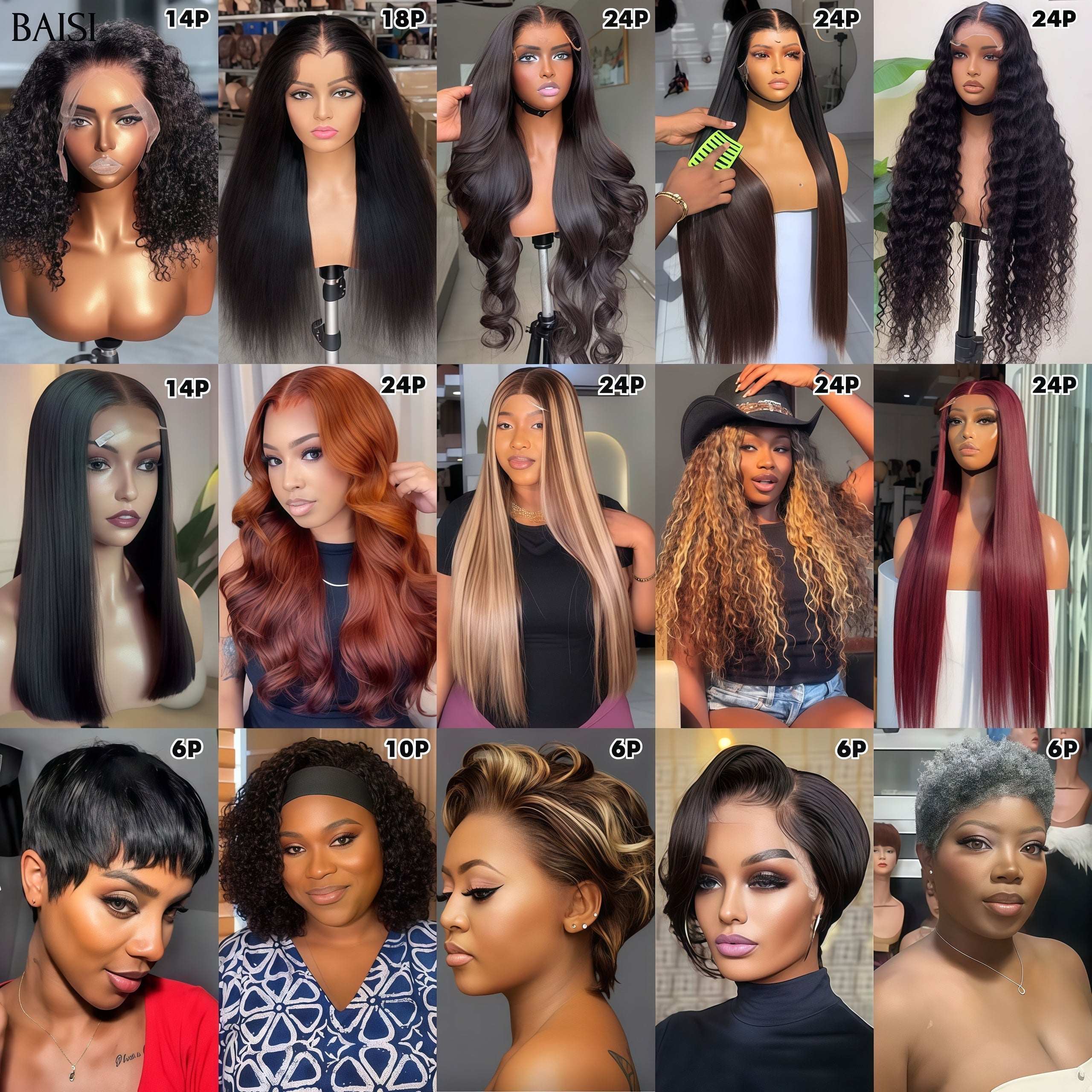 BAISI Perruques 15 Perruques pour revendre 1299€ en 100% vrais cheveux humains Code:VIP400