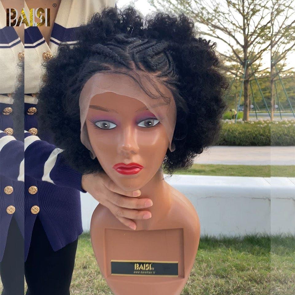 BAISI Peruca de cabelo sintético com trança na frente 100% igual ao vídeo lace frontal 13x4 estilos afro 511