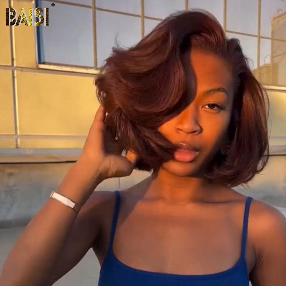 BAISI lace closure 10 pouces 84€ ou 13x4 Lace Frontal Perruque Coupe personnalisée 12 pouces en Marron 4# Vietnam Hair 300% densité plus de 20 ans d' utilisations FR38