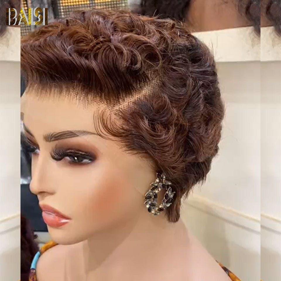 BAISI 13X4 Perruque pixie Vague En Couleur en 100% Cheveux Humains