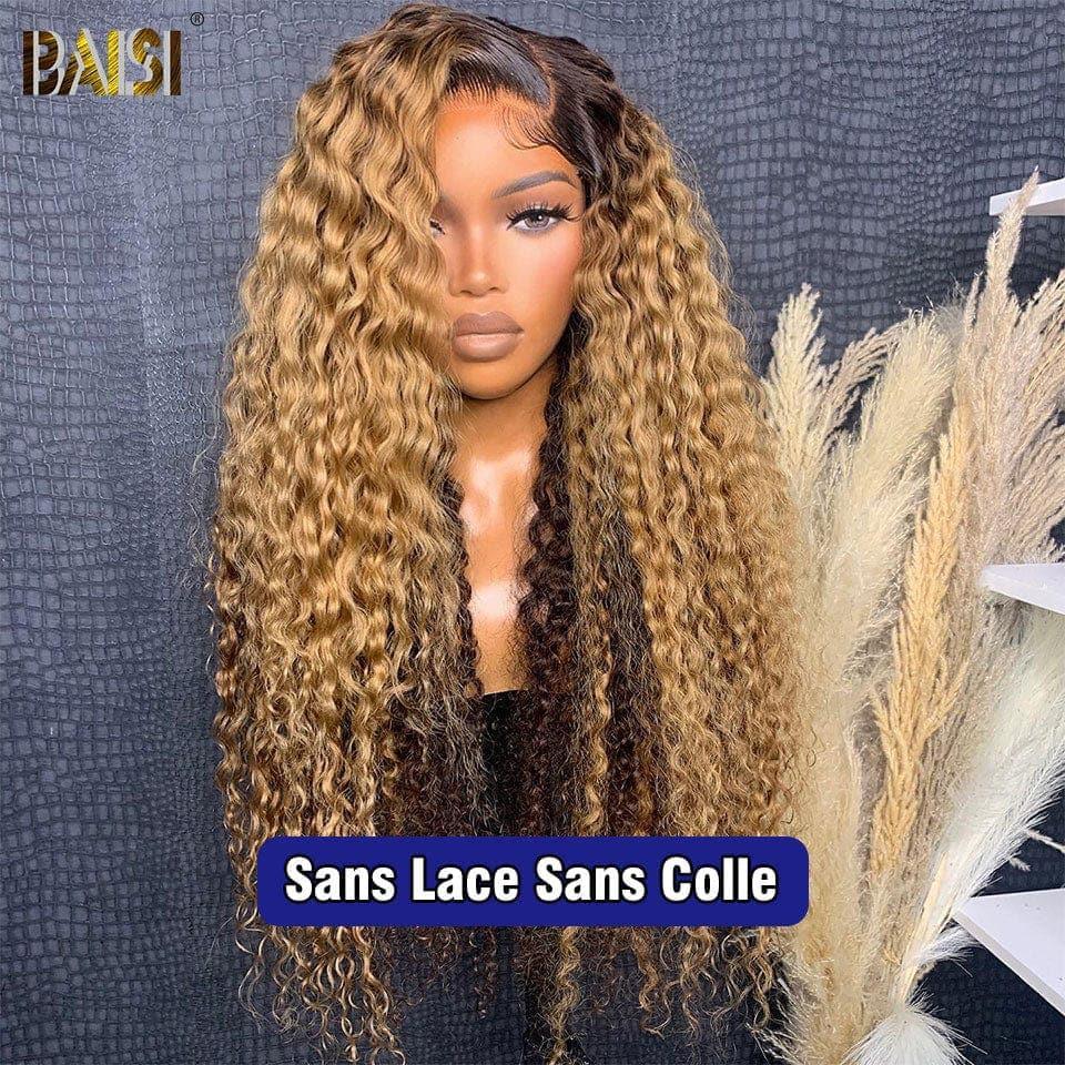 BAISI 13x4 Frontal-Perücke, tiefe Welle in der Farbe #1B#27, vorgezupft, kein Kleber erforderlich, aus 100 % Rohhaar, Spitze bereits geschnitten