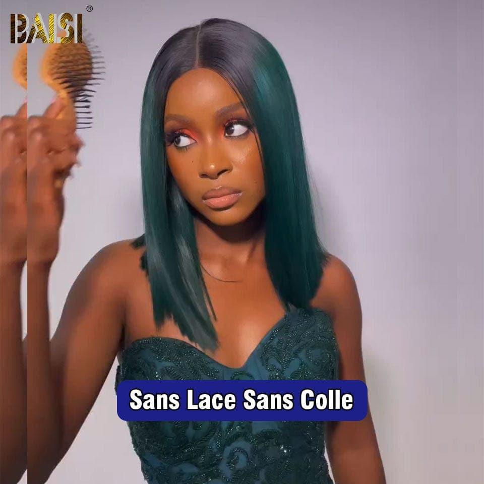 BAISI 13X4 Bob reto peruca na cor # 1B verde pré-arrancado sem necessidade de cola em cabelo 100% cru renda já cortada