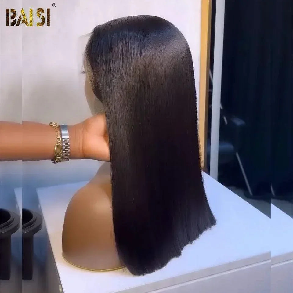 BAISI Achetez 2 perruques minimum au prix d'usine fournisseur Perruque 4X4 bob bouclé wave 8 Pouces ou 13X4 Lisse 16 pouces A1 Fabriquées par les cheveux double drawn en Noir en 100% Cheveux Humains