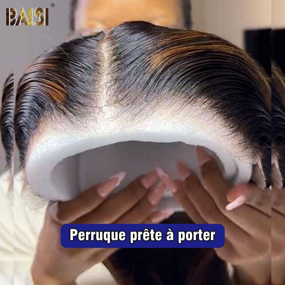 BAISI 13X4 Perruque Bob Lisse En Mixte #1B#30 Pré-plucked Pas Besoin de Colle en 100% Raw Hair Lace déjà couper