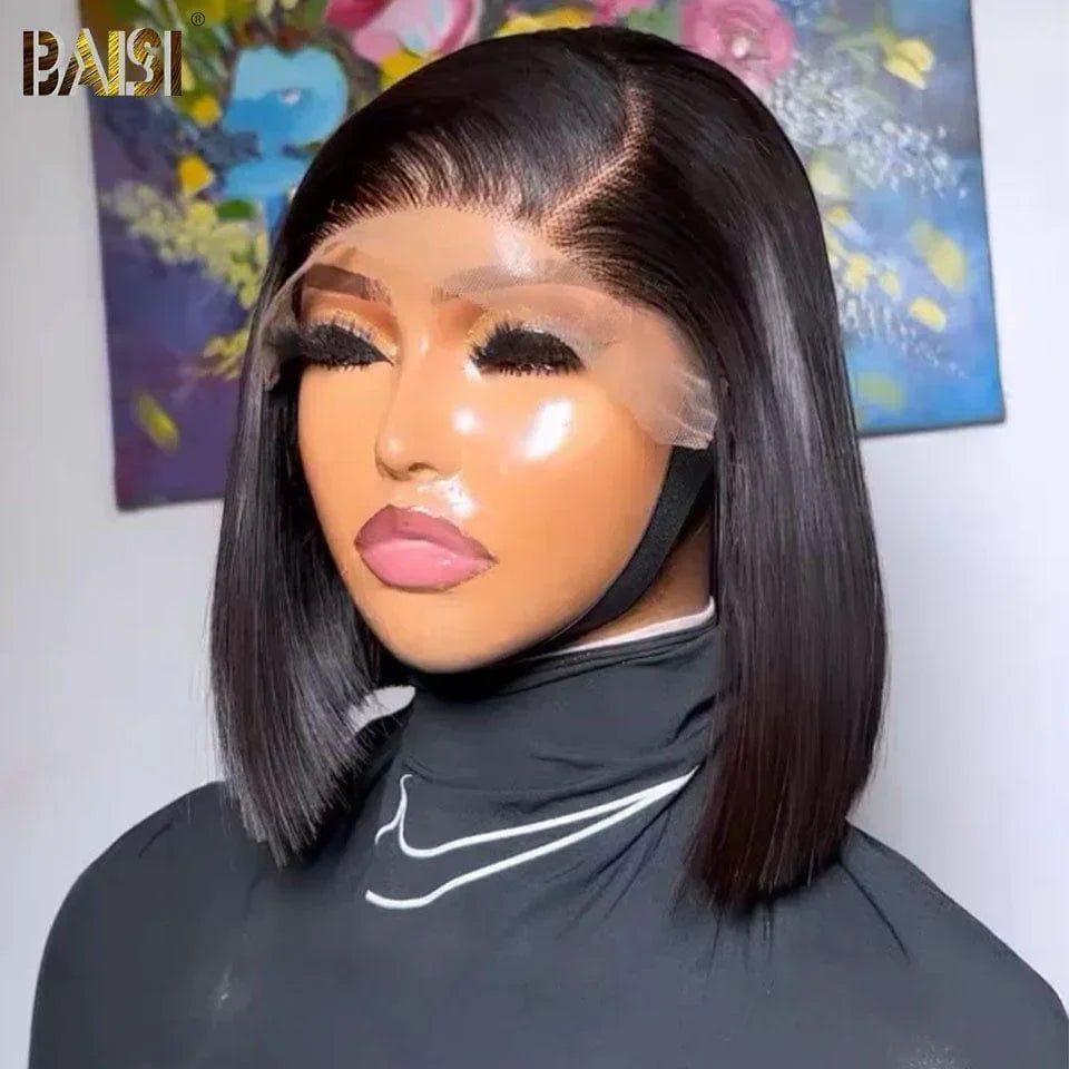 Parrucca frontale in pizzo BAISI 13x4 BOB nera dritta con frontale in pizzo in capelli umani al 100%