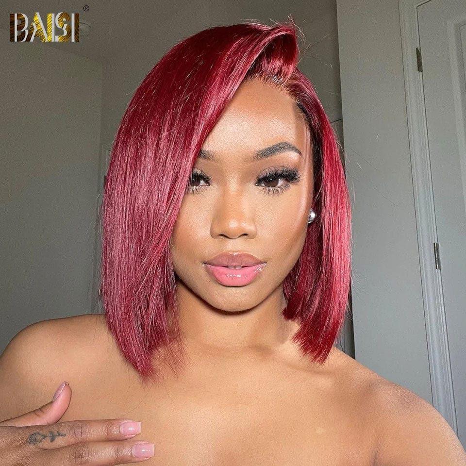 BAISI 13x4 Frontal Straight Bob Wig in Red Straight Cut 100% Real Human Hair Mix 2 Perücken zum günstigen Preis (kein Code erforderlich)