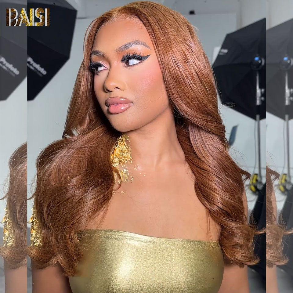 BAISI 13x4 Perruque Body Wave En couleur #33 Sans Colle Lace déjà couper Facile à Porter en 100% Cheveux Humains