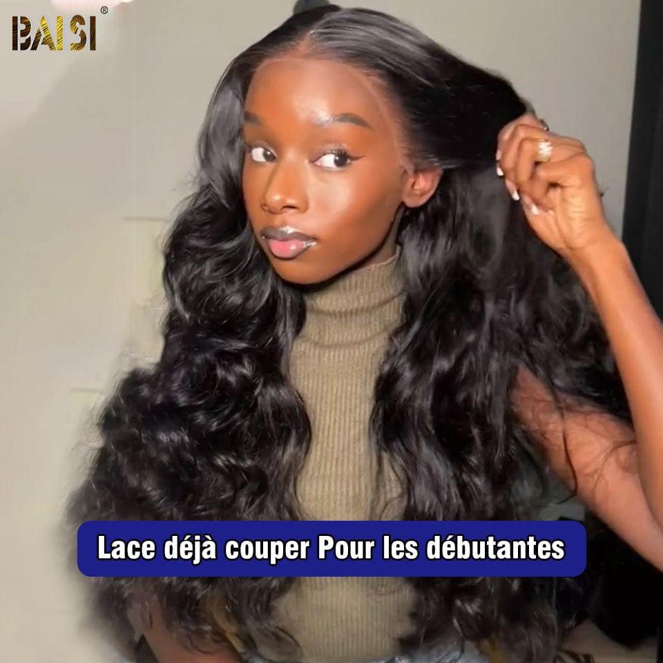 BAISI 13X4 Körperwellen-Perücke, vorgezupft, unsichtbare Spitze, vorgezupft, einwandfreies Ergebnis, 100 % echtes Echthaar 4C