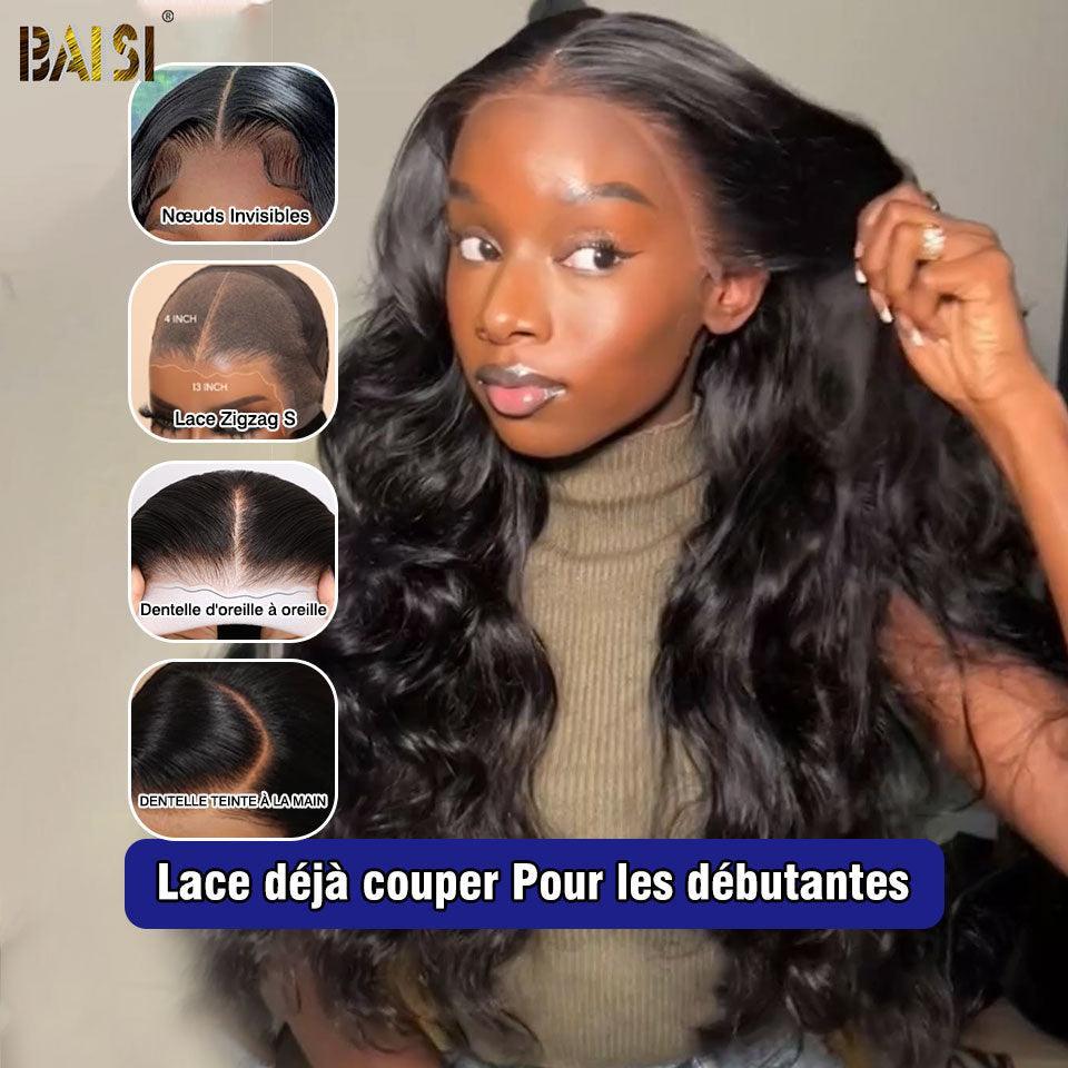 BAISI 13X4 Körperwellen-Perücke, vorgezupft, unsichtbare Spitze, vorgezupft, einwandfreies Ergebnis, 100 % echtes Echthaar 4C