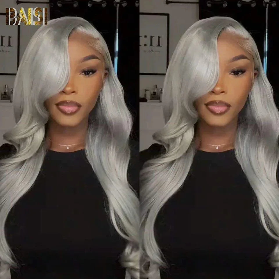 BAISI Collection Poivre et Sel 1B/GRIS Perruque Lace Frontale Perruque Personnalisée Ondulée Body Wave Cheveux Humains