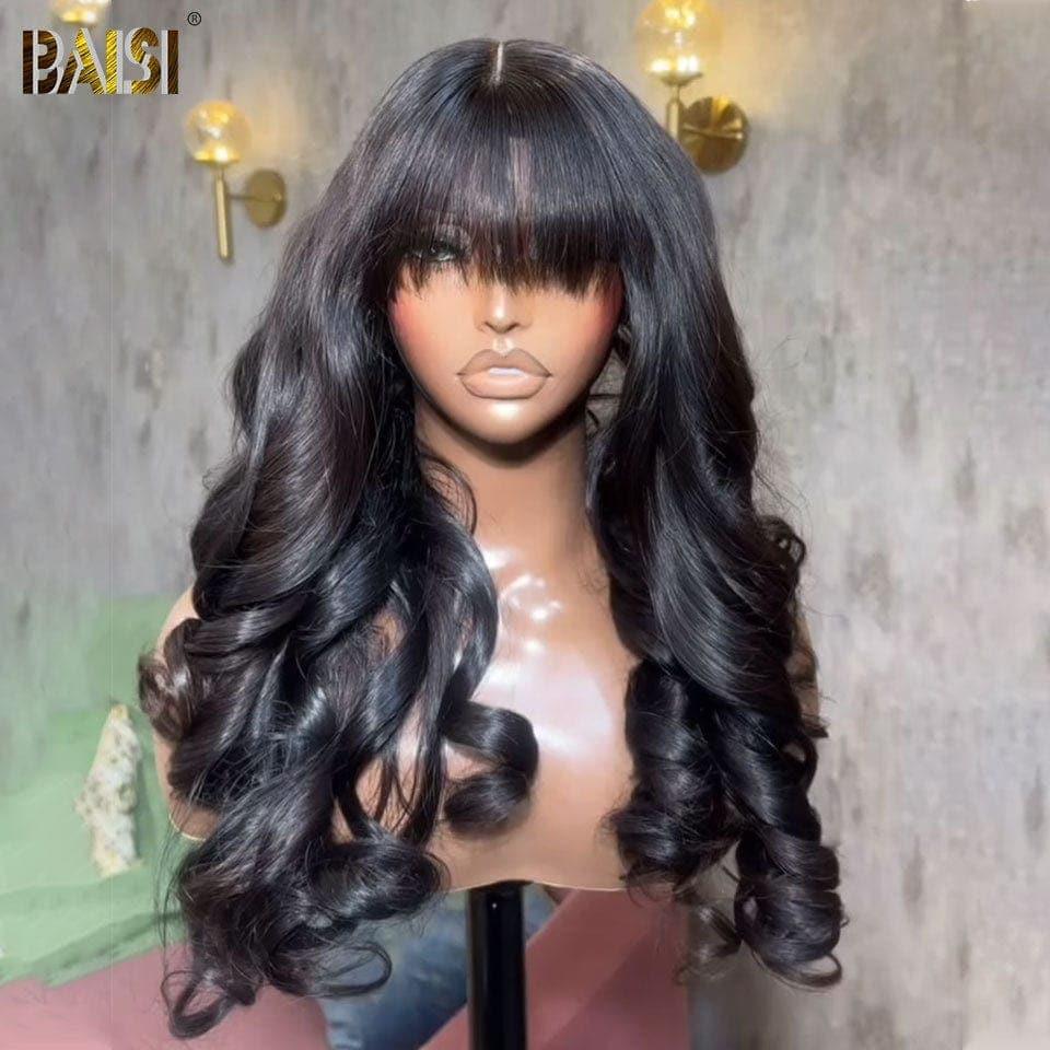BAISI Echthaar Lace Front Body Wave Perücke mit Pony 100% Echthaar gute Qualität