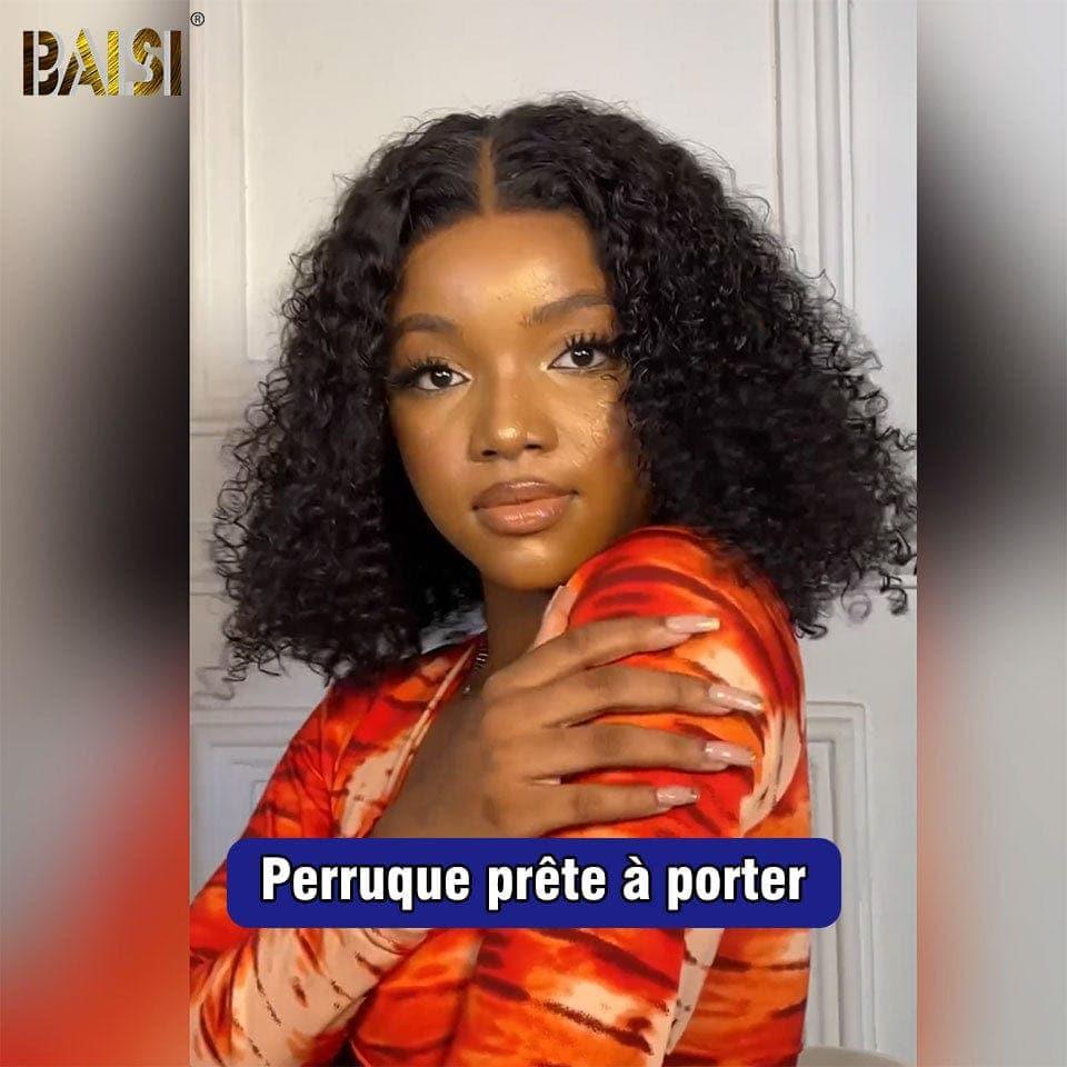 BAISI Achetez 2 perruques minimum au prix d'usine fournisseur en France TVA 0€ 48H arrivé 13x4 Lace Frontal Perruque BOB Deep Wave Bob Sans Colle Lace déjà couper Facile à Porter En 100% Cheveux Humains (Pas Besoin de Code)