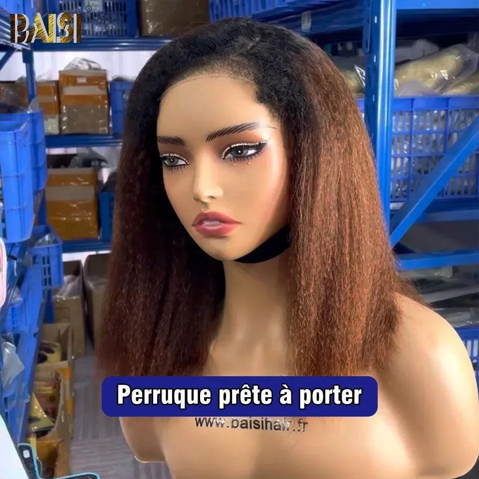 BAISI 4x4 Bob Wig Kinky Straight Brown 1BT4 # em alta qualidade com cabelo natural de bebê pré-arrancado sem necessidade de cola em cabelo 100% cru Renda já cortada linha fina 4C