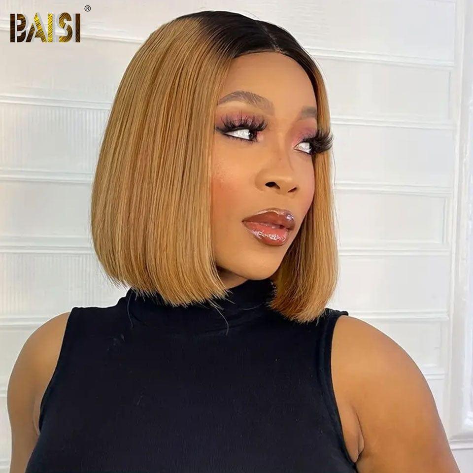 BAISI 13x4 Frontal Straight Bob Wig In Chestnut Black 1B27 Bob Cut 100% Real Human Hair Mix 2 Wigs Get Low Price (No Code Needed)