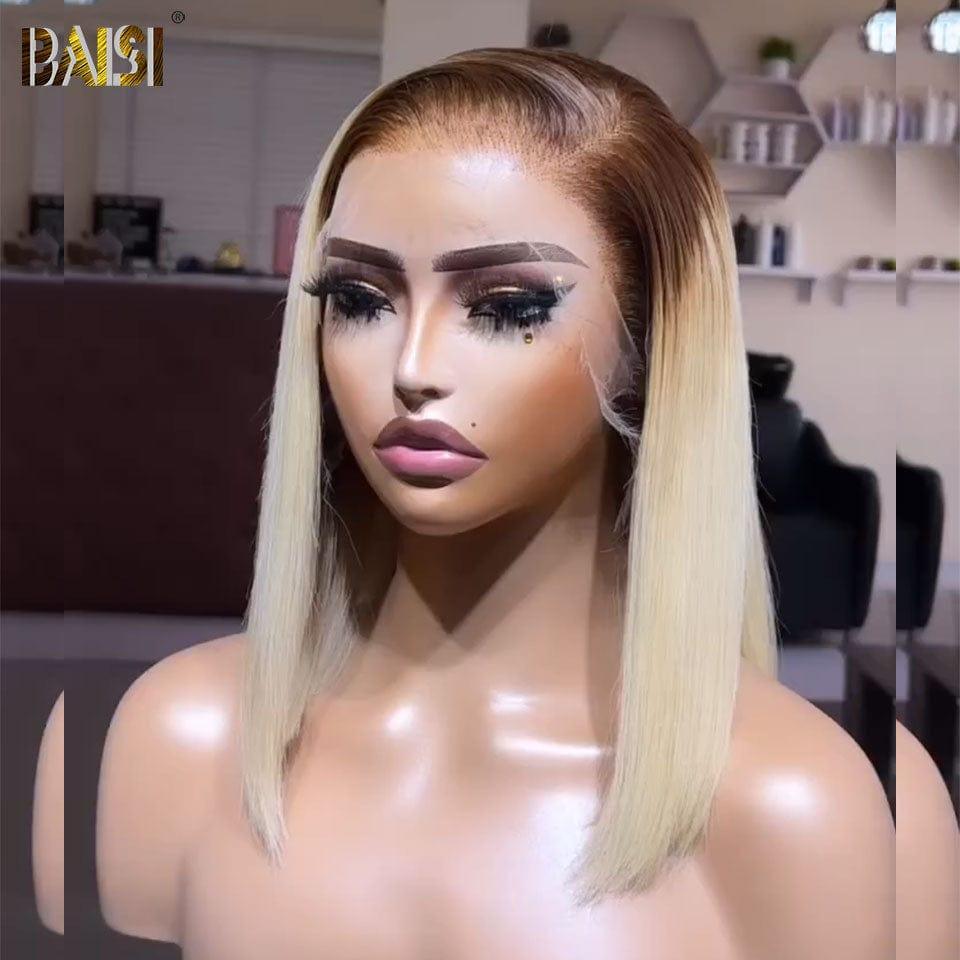 BAISI Acquista almeno 2 parrucche al prezzo di fabbrica fornitore 13X4 parrucca bob liscia colore #4#613 Pre-pizzicata Senza bisogno di colla in pizzo 100% capelli grezzi già tagliata